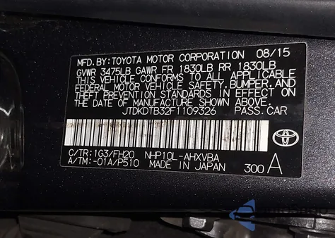 2015 Toyota Prius C One z USA, uszkodzony, nr VIN JTDKDTB32F1109326